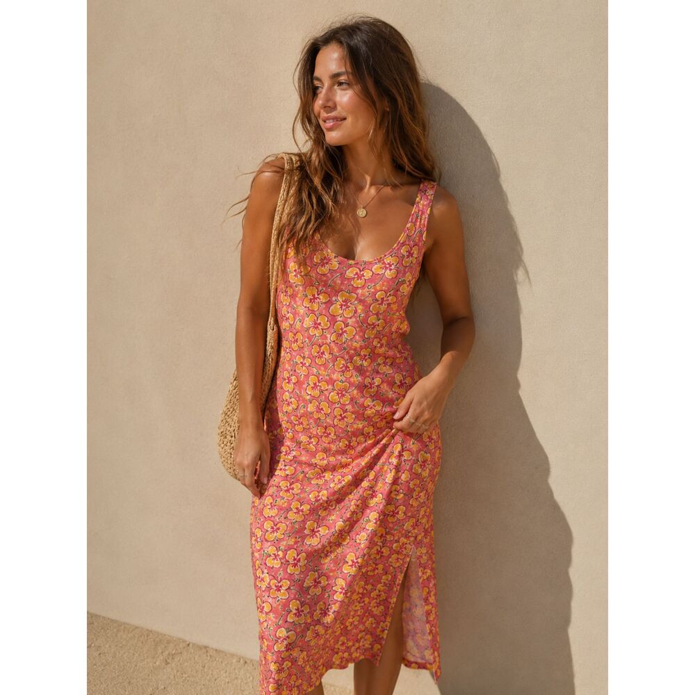 Vtg Lilly Pulitzer Floral Midi Dress Medium Feminine Beachy Resort Euro Summer